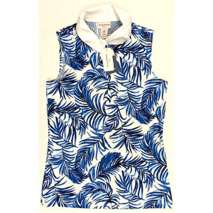 Tommy Bahama Golf Women Size XS Blue Floral 1/4 Zip Sleeveless Shirt Vest
